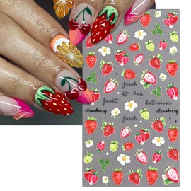 IDDFEVE Embossed Fruit Nail Art Stickers - 5D Cherry Strawberry and Half-Cut Lemon Orange Design Self-Adhesive Nail Decals for Little Girls Kids DIY Summer Manicure (3 Sheets)