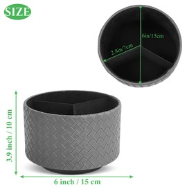 Czzmy Round Leather Art Supply Organizer,Remote Control Holder with Adjustable Divider,360 Degree Spinning,Multi-Functional Pencil Holder,4 Compartments Desktop Stationary Organizer(1-Grey)