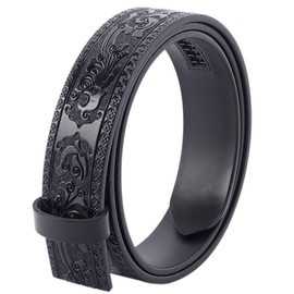 GORGECRAFT 1.24m Cowhide Belt Strap Replacement 35mm Wide Floral Engraved Genuine Leather Embossed Western Cowboy Men's Waist Belt Strap Accessories without Buckle for Cowboy Cowgirl Black