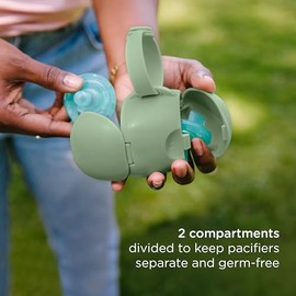 Portachupon para Bebé Ubbi On The Go - Soporte para chupete doble, mantiene a los bebés limpios y accesibles, incluye correa de silicona, color verde