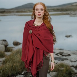 keland Women's Pashminas Scarf Wrap Cashmere Wrap Large Shoulder Scarf with Brooch, burgundy