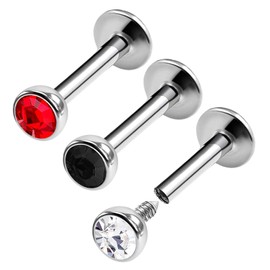 Set of 3 Steel Internal Thread Lip Labret Earrings 16g 1/4 6mm 3mm