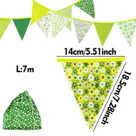 22 Feet Fabric Bunting Banner 24 Pieces Vintage Bunting Pennant Flags Reusable Cotton Triangle Banner Flag Garland for Wedding Birthday Party Baby Shower Home Garden Decoration, Green
