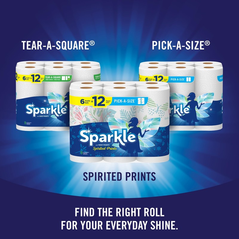 Sparkle Pick-A-Size Paper Towels, Spirited Print Design, 6 Double Rolls