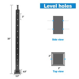 36" Level Drilled Cable Railing Post for Deck Railing,Adjustable Line Post Stainless Steel Deck Cable Railing System,Cable Handrail Post,FP01-Frosted Black Finish