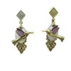 Silver Forest Purple Wings Hummingbird Stud Back Dangle Earrings