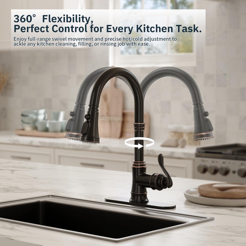 BWE Solid Brass Kitchen Faucet, Oil Rubbed Bronze Kitchen Sink