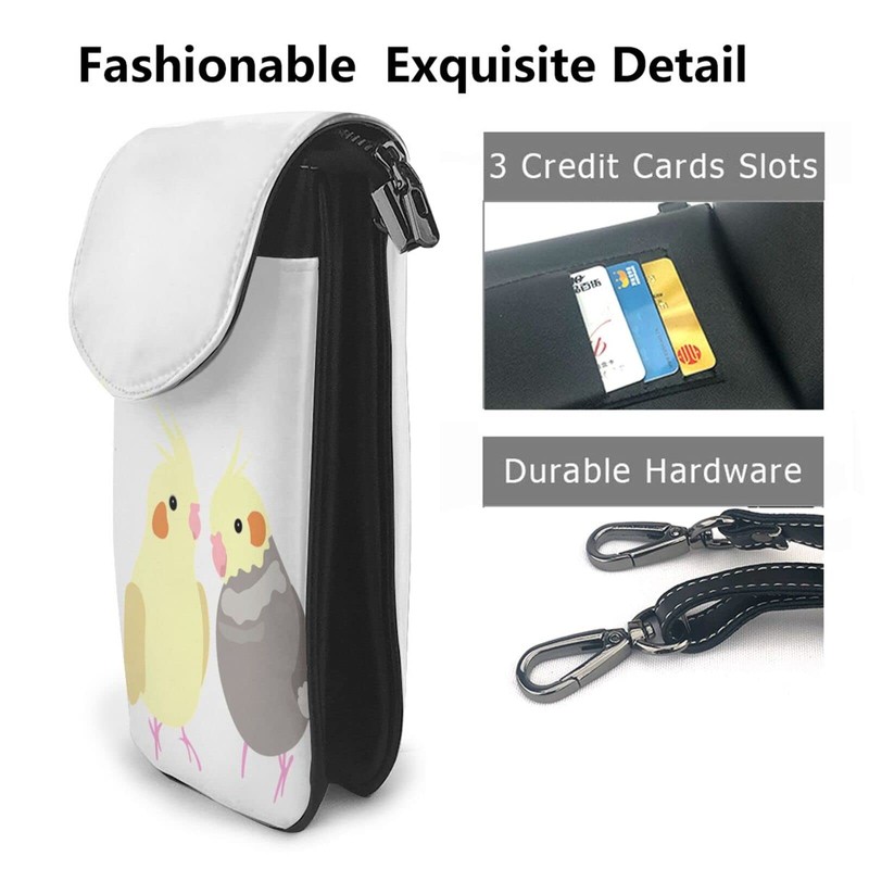 JMI Two Cockatiels Smartphone Pouch, Genuine Leather, Shoulder Bag, Thin,