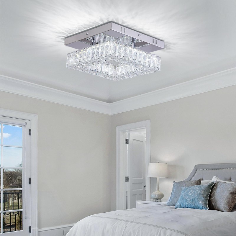 YPQXYHDA Mini Modern Crystal Chandeliers Square Flush Mount Ceiling Light