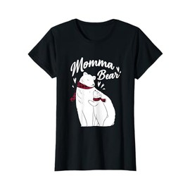 Momma Christmas Pyjamas Red Buffalo Check Polar Bear T-Shirt, black