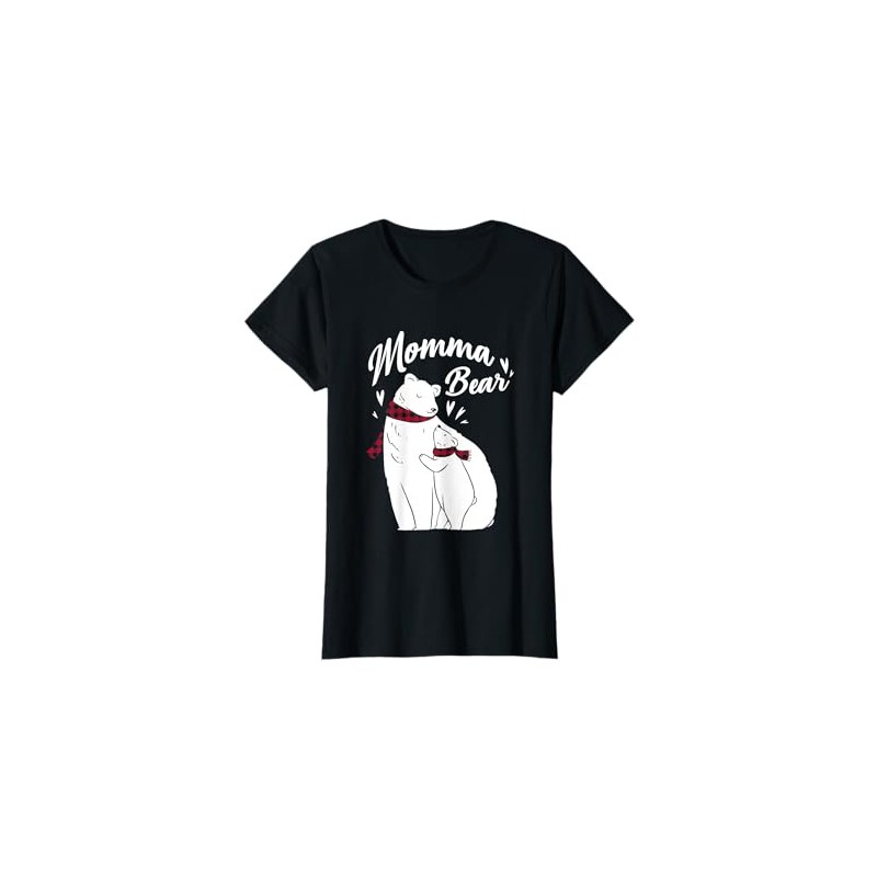 Momma Christmas Pyjamas Red Buffalo Check Polar Bear T-Shirt, black