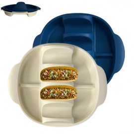 Cylvoorp Silicone Taco Holder Plate Set Of 2，Reusable Silicone Taco Shell Holder With Dividers，Taco Stand of Microwave & Dishwasher Safe, 11.8 inch*10.1 inch，Stackable Taco Serving Plates