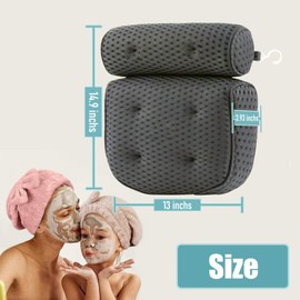 SculifyVita Bath Pillow - Non-Slip Luxury Head/Neck Support, 4D Air Mesh & 6 Suction Cups, Soft Bathtub Cushion Spa Gift (Square Gery)