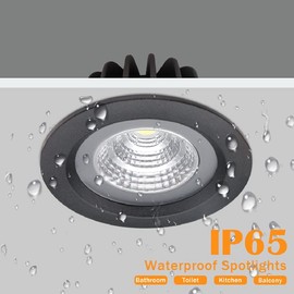 LS-PRO 4.25inch 15w LED Recessed Ceiling Light Slim Aluminium Panel, Anti Rust Fixture Downlight Shower Spotlight IP65 Waterproof for Wet Location Indoor & Outdoor Warm light/3000k-Black Body