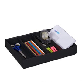 Relaxdays Desk Organiser, 4 Compartments, Bamboo Box, Stackable, Multifunctional, H x W x D: approx. 6.5 x 35 x 26 cm, Anthracite, Design D