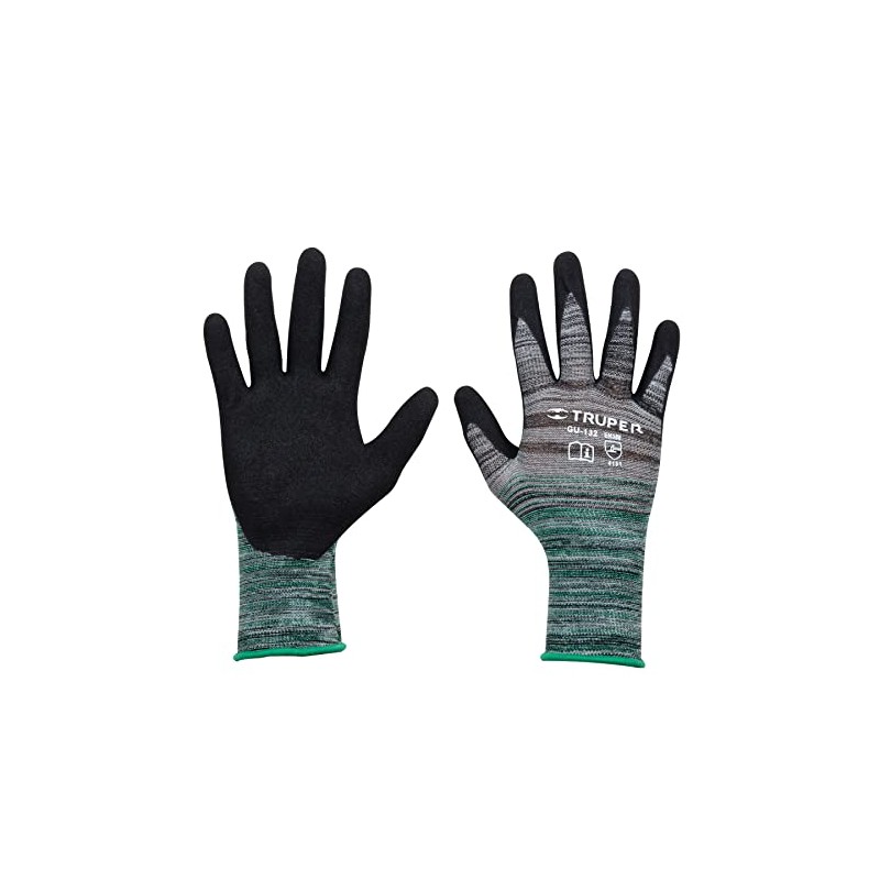 Truper GU-132, Guantes de nylon recubierto de nitrilo, máximo agarre,