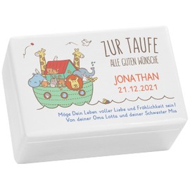 LAUBLUST Wooden Christening Box, Noah's Ark, Customisable Christening Gift, approx. 30 x 20 x 14 cm, FSC®