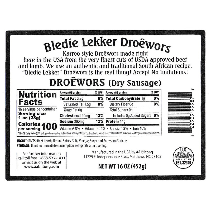 Bledie Lekker® Droewors One Pound Resealable Bag - 16oz