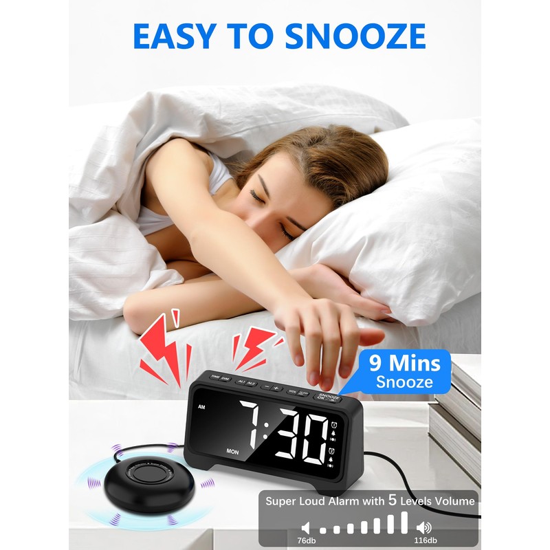 Alarm Clock with Vibration, Extra Loud Alarm Clock with Bed