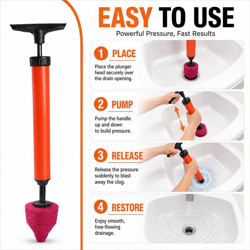 High Pressure Air Plunger for Drain Cleaning – Ergonomic Toilet