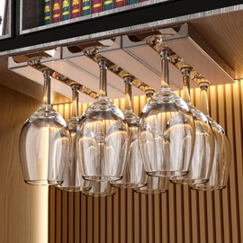 DESONAUT Wine Glass Holder,2 Pack Wine Glass Rack Punch-free Under Cabinet，Plastic Stemware Holder Glasses Storage Hanging Organizer for Kitchen,Bar and Restaurant(Brown)