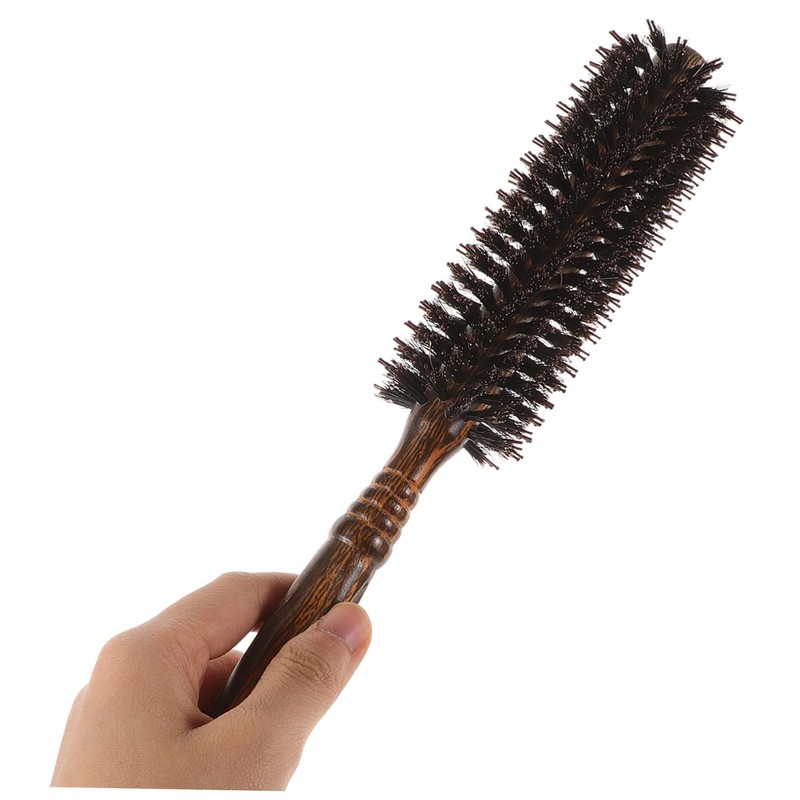 IWOWHERO Mens Round Hair Brush Roller Comb Wood Bristle Brush