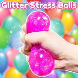 Pink Stretchy Glitter Stress Balls, Squishy Fidget Toys for Kids and Adults - Colorful Stress Relief Squish Ball, Calming Squeeze Ball to Anxiety Relief, Relax, Improve Focus