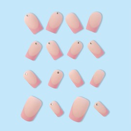 24 Pcs French Tip Press on Nails Square Medium Fake Nails Pink Nail Square Glue on Nails Full Cover Crystal Diamond Stick on Nails Design Frosting False Nails Acrylic Nails for Women Or Girl Manicure