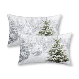 AGAYNA Winter Pillow Covers 12x20 White Snowflake Tree Decor Throw Pillows Case for Couch Christmas Indoor Outdoor Decorative Cushion Cases for Sofa Bed Decorations Set of 2