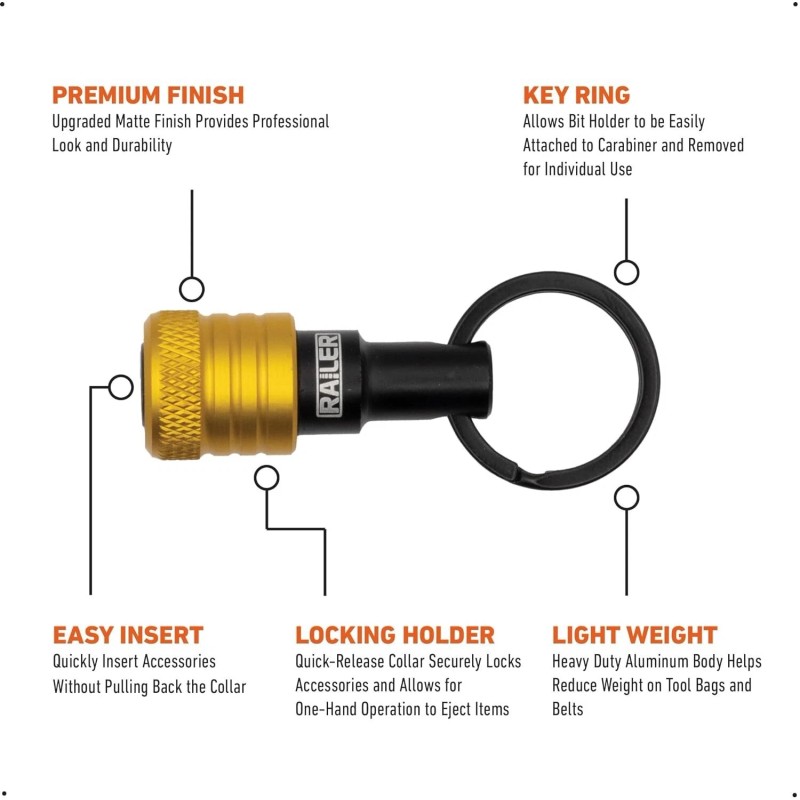 Quick Railer Bit Holder Yellow Keychain 5Pc 1/4" Hex Shank