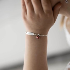 MATERIA Kinder Armband mit Gravur Marienkäfer 925 Silber Schmuck Armkette Emaille rot rhodiniert 12-14cm #SA-61, Schrifttyp:Ohne Gravur