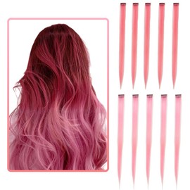 22 inch Colored Hair Extensions Straight Hairpiece,Multi-colors Clip in Hair Extensions Party Highlights, Hairpieces Hair Accessories for Girls Women Kids Gift (Pink)