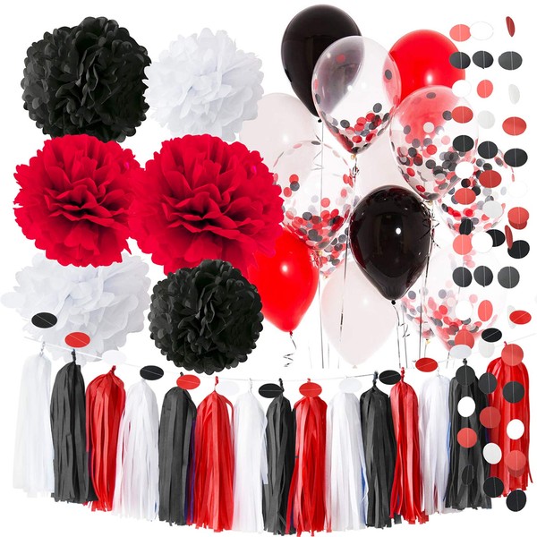 Graduation Decorations 2023 Black Red/Texas Tech Graduation Decorations Minnie Mouse Party Supplies White Black Red Balloons Pirate Birthday Decorations/Girl Minnie Mouse Birthday Decorations