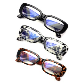 V.W.E. 3 Pairs Rectangle Blue Light Blocking Reading Glasses for Women Retro Bold Anti Eyestrain & UV Glare (3 Pairs Assorted, 2.25)