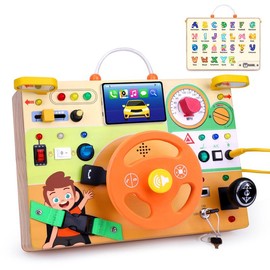 Busy Board,Montessori Toys for 1-3 Years Old, Wooden Toddler Toys, Sensory Travel Toys, Ideal Gift for 1+ Year Old Boys (Busy Board Plus V2) dealsforyoudays Learning Materials Infant:_Busy Board v6