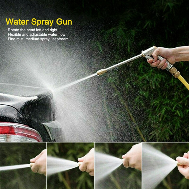 High Pressure Water Spray Gun Long Hose Brass Nozzle Adjustable