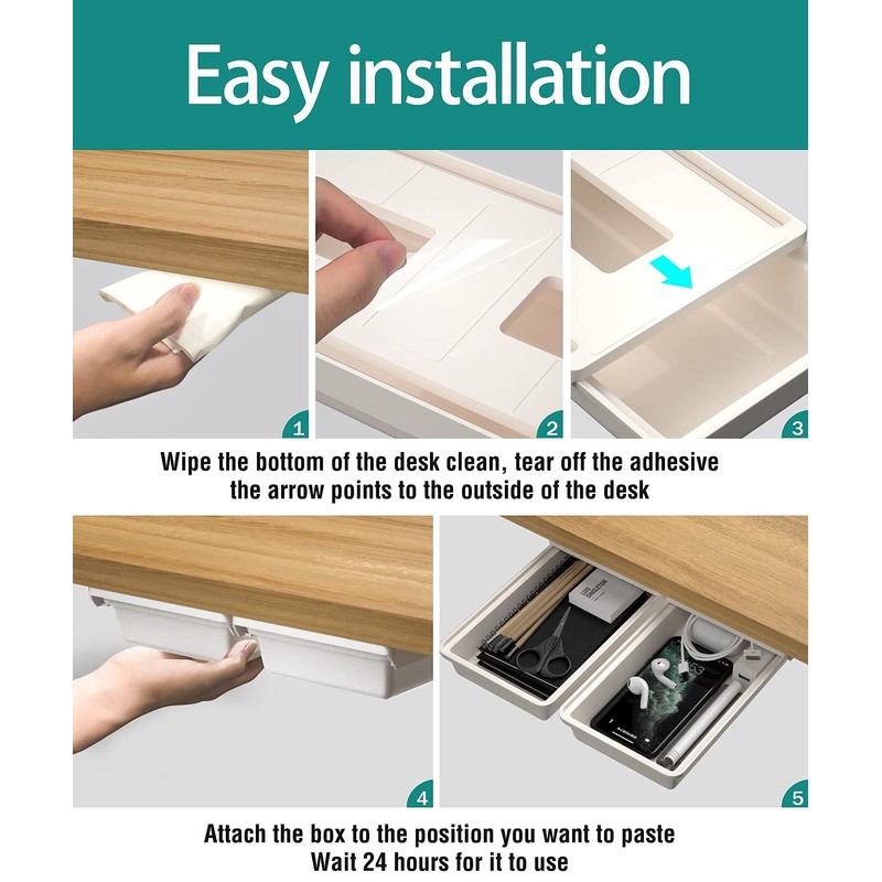 SVNNELP 2Pack Under Table Desk Drawer Storage Organizer Slide Out,