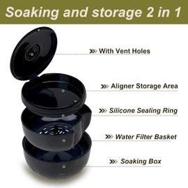 Maoerdental Retainer Cleaner Case,Double Layer No-Leak Denture Cup for Soaking Dentures, Denture Bath for Aligner,Retainers,Mouth Guard,Night Guard Solid Color (Black)