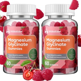 IRIDESICENT Magnesium Glycinate Gummies 400mg, Sugar Free Magnesium Supplement w/Ashwagandha, Zinc, Vegan Magnesium Glycinate Supplement for Adults - 120 Cherry Gummies