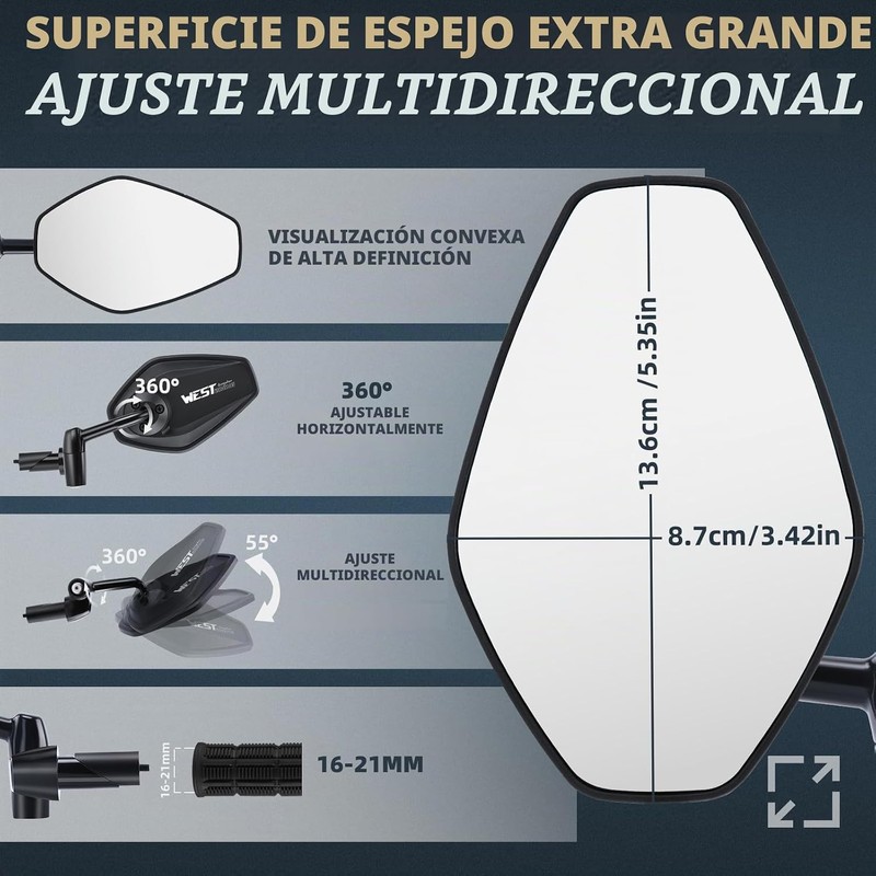 West Biking Espejo de bicicleta – Espejo retrovisor estable para