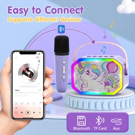 KaeKid Mini Karaoke Machine for Girl Boy, Portable Bluetooth Speaker with 2 Wireless Microphones, Birthday Gifts Toys for Kids Ages 3 4 5 6 7 8 9 Years Old (Unicorn)