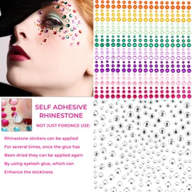 1250 PCS Self Adhesive Face Jewels, Rhinestones Face Gems for Women, Rainbow Faces Rhinestones Stick On, Faces Body Eye Makeup Gems Rave Festival Accessories Costume for Women (Colourful)
