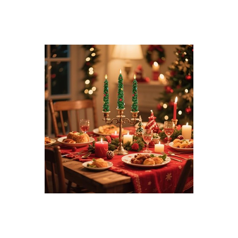 shuangjishan Christmas Tree Flameless Candles: 2Pcs LED Taper Christmas Candles