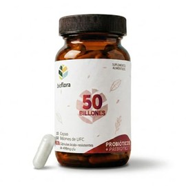 Probióticos y Prebióticos Simbióticos 50 Billones UFC, 10 Cepas BIOFLORA | Inulina Orgánica de Agave, 35 Cápsulas, 498mg Por Porción, Cápsula Vegana Á