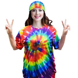 ATAMET Hippie Costume for Men Women 60s and 70s colorful T-shirt (Tie-dye, XX-Large)