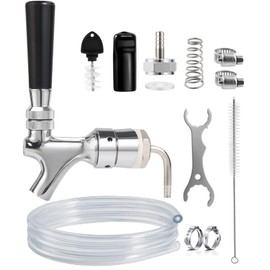 Hilangsan Draft Beer Faucet Beer Line Shank Kit Kegerator Parts Beer Tower Dispenser Replacement Set Self-Closing Beer Tap Wrench I.D.3/16” Beer Tubing 1/4”Keg Coupler Barb Cleaning Brush Tap Cover
