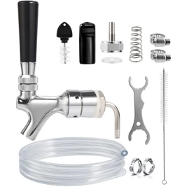 Hilangsan Draft Beer Faucet Beer Line Shank Kit Kegerator Parts Beer Tower Dispenser Replacement Set Self-Closing Beer Tap Wrench I.D.3/16” Beer Tubing 1/4”Keg Coupler Barb Cleaning Brush Tap Cover