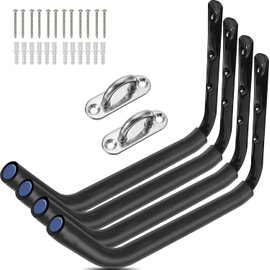 BISEBIN 3-Hole Kayak Storage Rack, Kayak Wall Mount Garag Hooks for Hanging Surfboard, Paddleboards, Canoe, Ladder, Bicycle, Folding Chairs, Hose, Snowboard and Tools