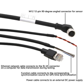 HangTon M12 12-pin Power Network Ethernet Data Cable for DJI Livox Mid-360 LiDAR Sensor to Computer Debug, Right Angle to RJ45 Flying Leads, 1m