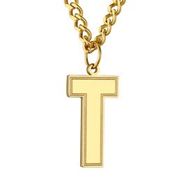 GoldChic Jewerly Gold Letter T Necklace For Sports Men, 26 Initials Pendant Alphabet Jewellery